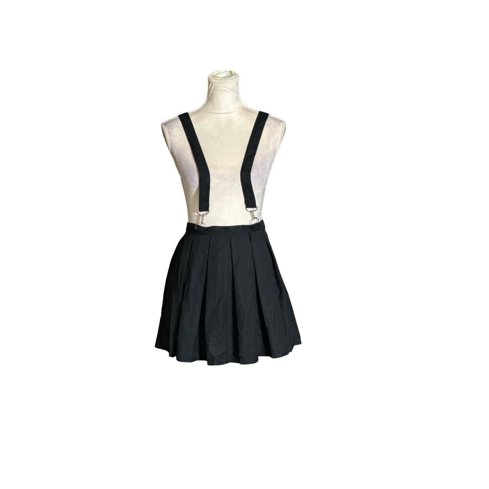 Hot Topic Black Pleated Skirt With Suspenders Destructed Look High Waisted Sz S